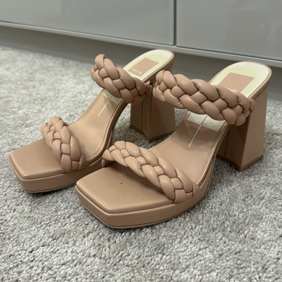 Dolce Vita Braided Block Heel Sandals in Beige - Picture 2 of 7